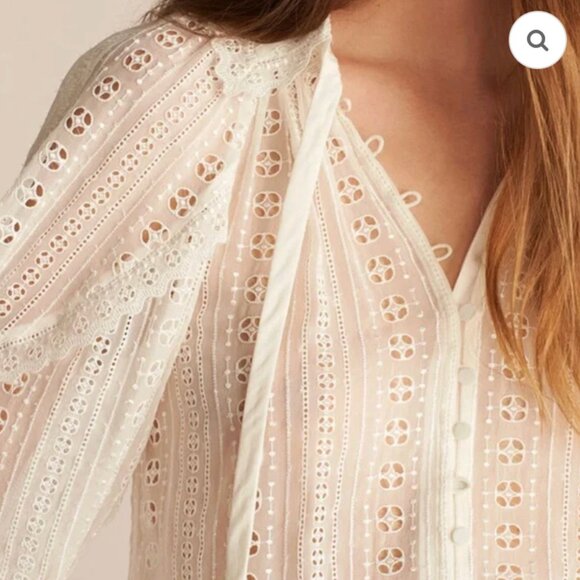 Rebecca Taylor Geo Eyelet Silk Blouse, Cream, XS - Picture 7 of 12
